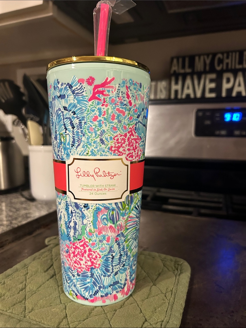 NWT Lilly Pulitzer Pink/Blue 24oz. Floral Insulated Tumbler w/Straw